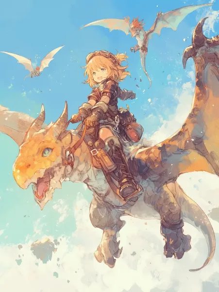 空駆ける少女と黄金のドラゴン。