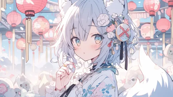 狐娘のランタン祭りでの秘密の微笑み