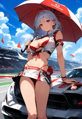 サーキットに佇む銀髪のレースクイーン