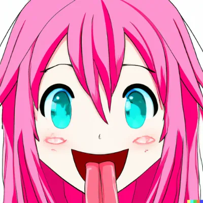 いろんな色の髪の緩い画風の舌出しフェイス