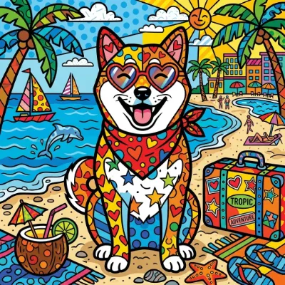 ハート柴犬のトロピカルアドベンチャー