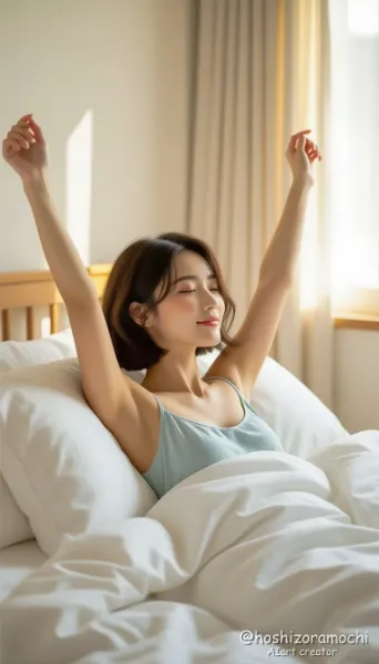 朝のまどろみ、伸びをする瞬間 - Morning drowsiness, the moment of stretching