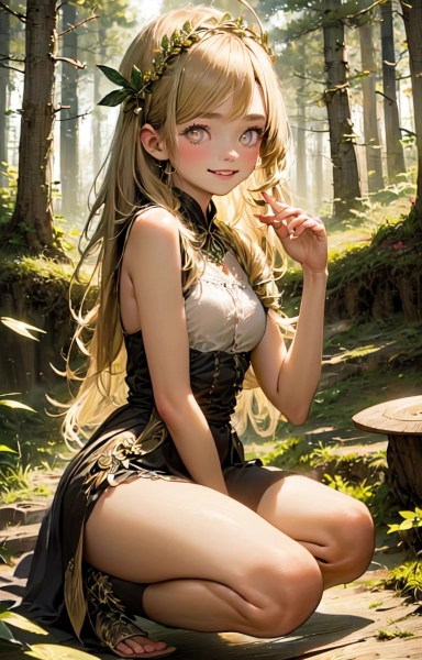 森で採取する金色の髪の少女