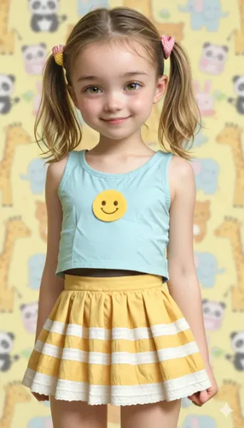 ニコちゃんタンクトップとレーススカートのコーデ