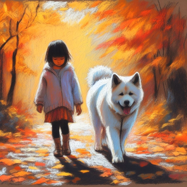 女の子と秋田犬