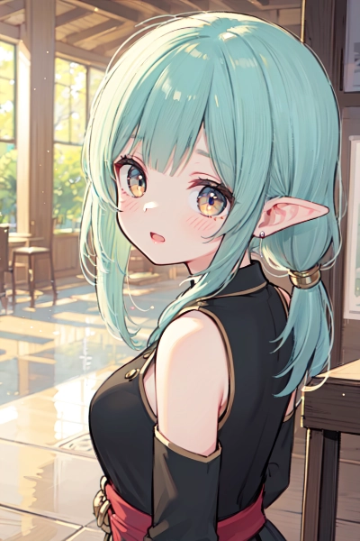 振り返るエルフの女の子