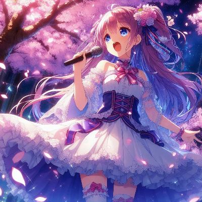 夜桜の下で歌っている魔法少女