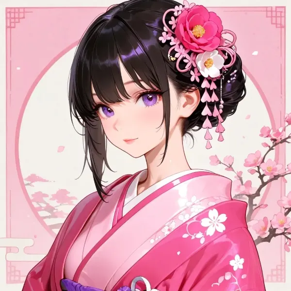 桜舞う着物美人