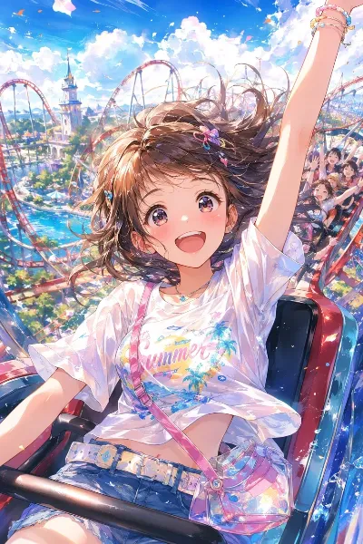 夏空を駆ける！絶叫のジェットコースター。