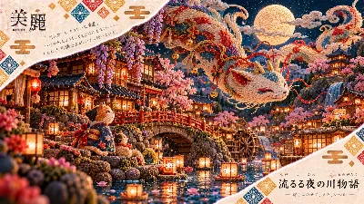 流るる夜の川に龍が舞う