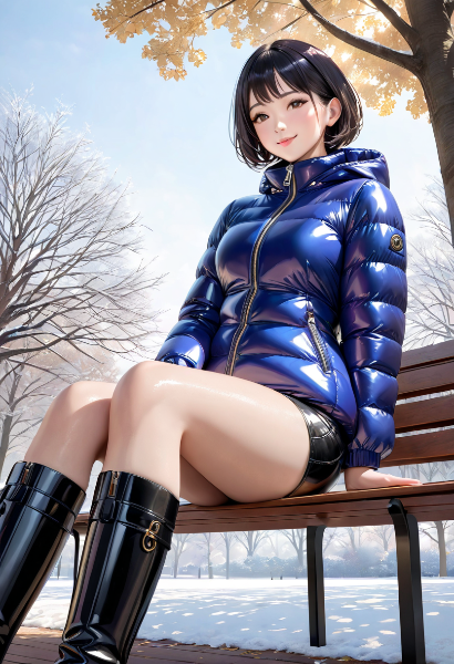 下か仰ぎ見るショートヘアのお姉さん