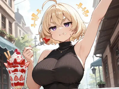 😒「苺パフェ美味しい...」