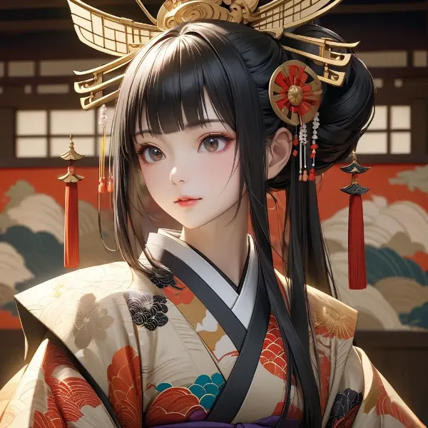 金色の髪飾りに輝く着物美人