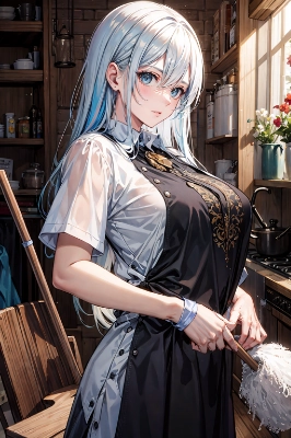 掃除中の寮母のお姉さん