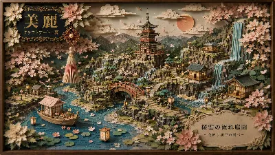桜雲の流れ庭園 ～花舞う渓谷の調べ～