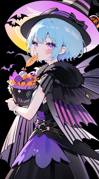 芋を食べる青髪ロリ魔女