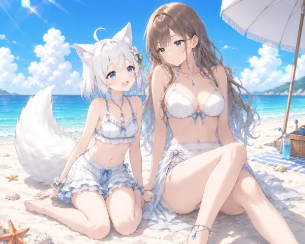 白狐と少女の夏の海辺物語