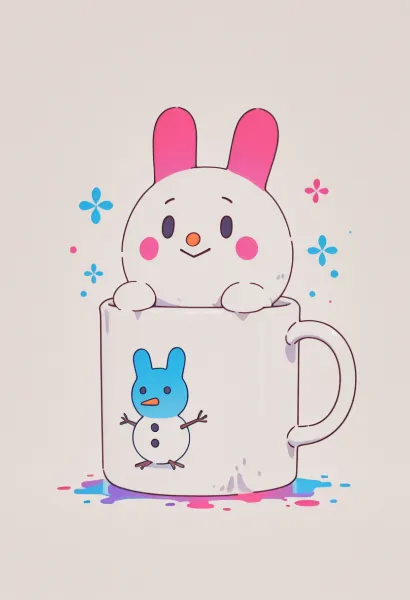 カップの中のうさぎの温かな休日