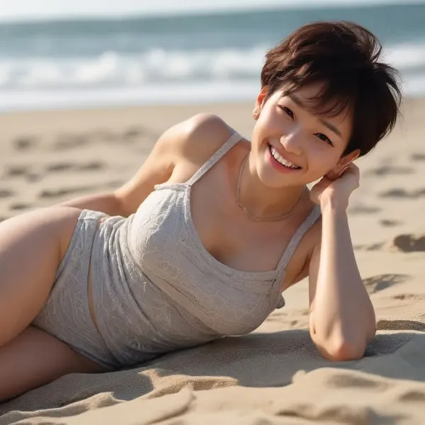 砂浜の笑顔