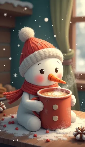雪だるまとホットココア