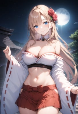 巫女さんと薔薇
