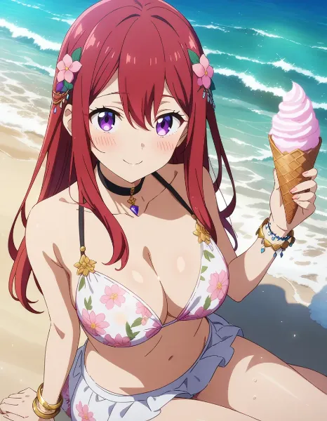 ビーチでアイス