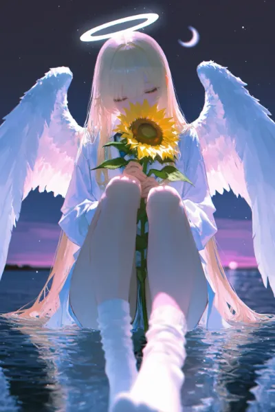 ひまわりを抱く天使