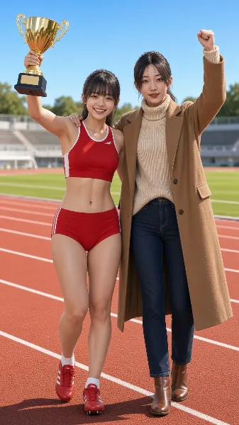 トロフィーと笑顔の勝利