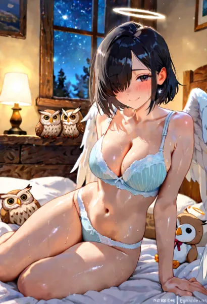 目隠れ天使さんとフクロウのぬいぐるみ