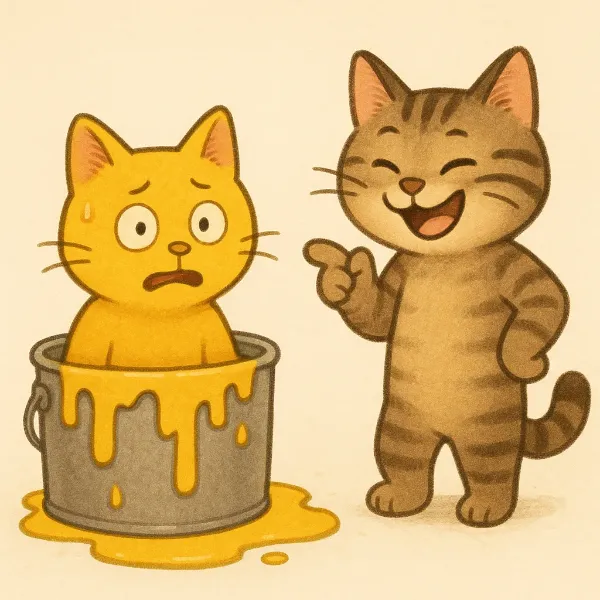 黄色のペンキに落ちた猫さん