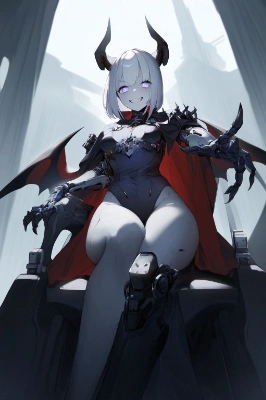 指を差すサイボーグ魔王娘