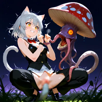 猫耳の女の子達がキノコ型のモンスターに・・・