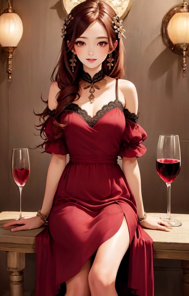 ワインレッドのロングドレス