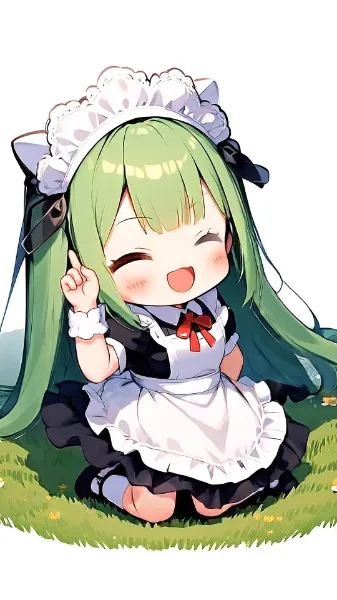 緑髪メイドの草原ピクニック