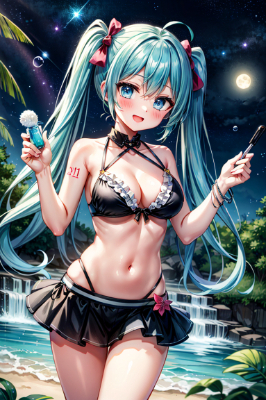 夜遊　水辺のしゃぼん玉