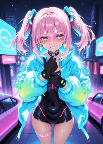 ネオン街のピンクガール