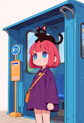 黒猫を頭に乗せた少女の電車旅