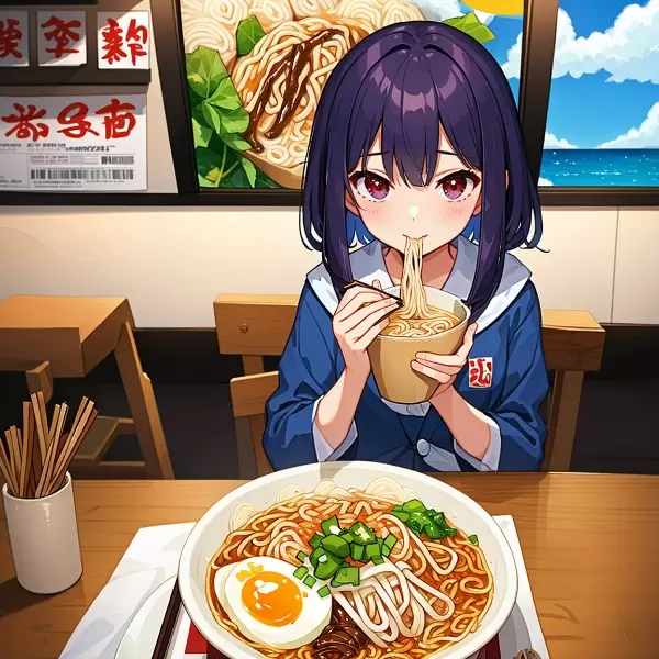 ラーメンを食べる子