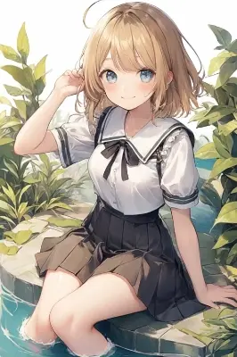 気持ち良さそうな足湯少女
