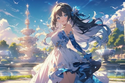 噴水と少女