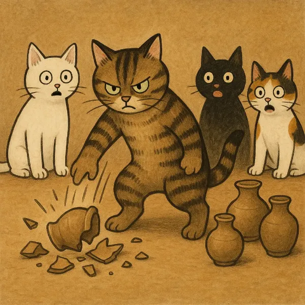 気に入らない作品を割る猫さん