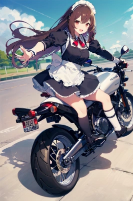 バイクに座るメイドさん