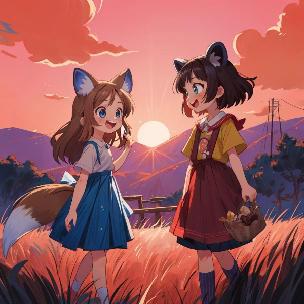 コン子とポン子・夕焼け