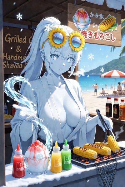 雪女が里を下りて、真夏のビーチに出稼ぎに来た件について