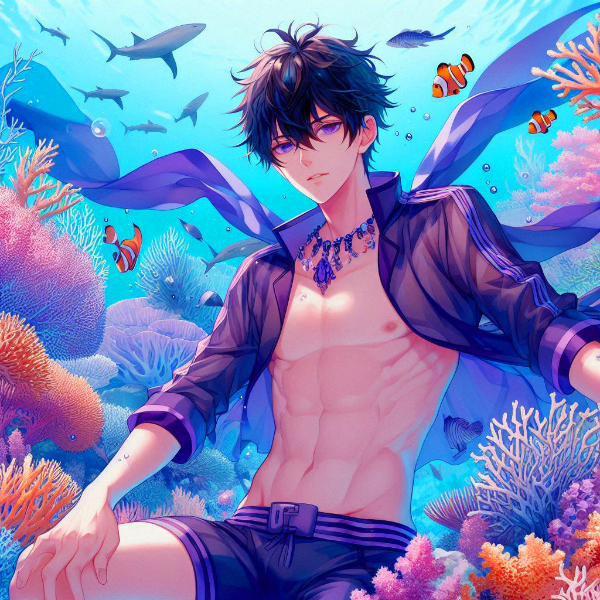 【R15】サンゴ礁と水着な黒髪短髪男性★その2(10枚)