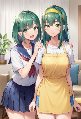 緑髪母娘の甘いキッチンタイム