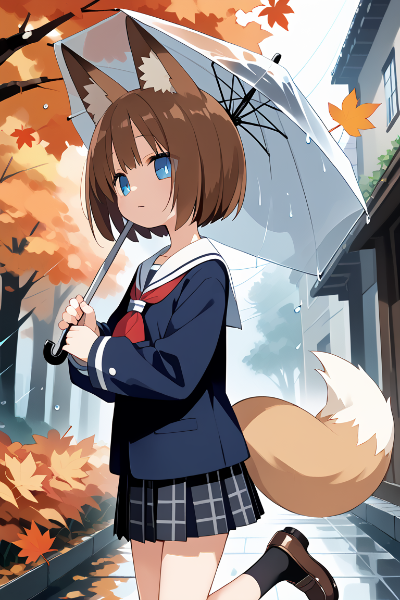 傘をさす狐娘さん