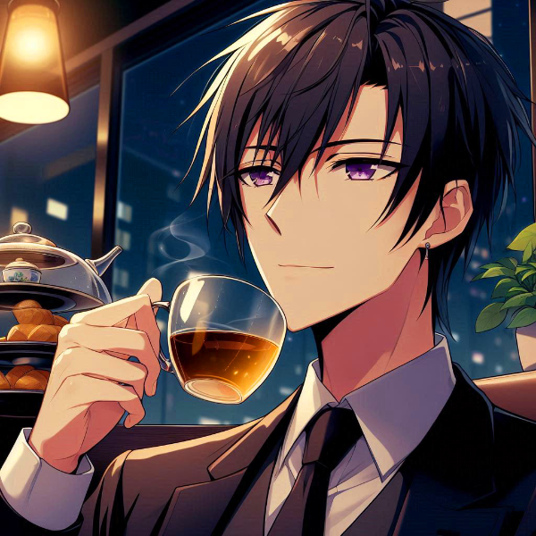 休暇に、紅茶を飲む黒髪短髪男性～その2(16枚)