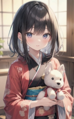 和装少女とぬいぐるみ