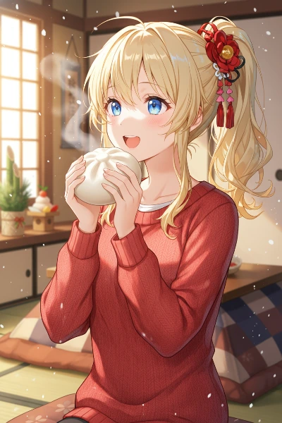 雪の日の温かな饅頭の誘惑